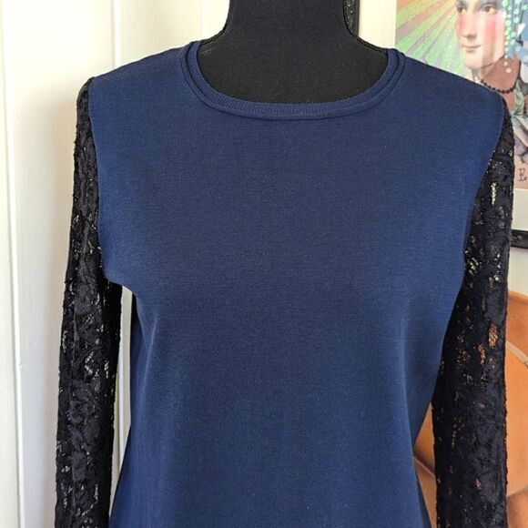 Diane Von Furstenberg Kivel Lace Silk Dress in Marine Blue Black, sz M EUC - Picture 4 of 14